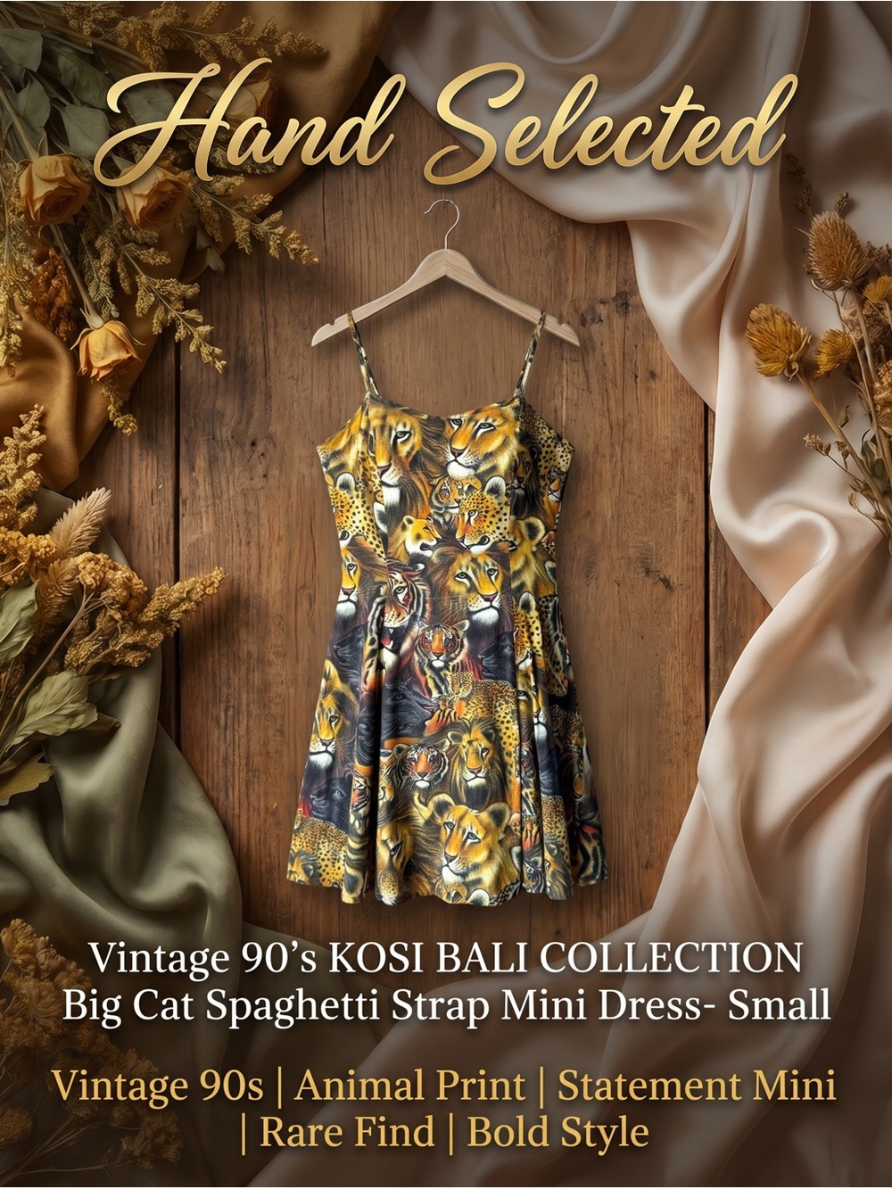 Vintage 90s Kosi Bali Big Cat Novelty Print Y2K Mini Dress Lion Tiger S